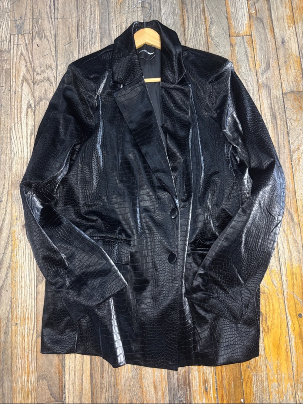 Fashion Nova Black Croc-Embossed Faux Leather Blazer